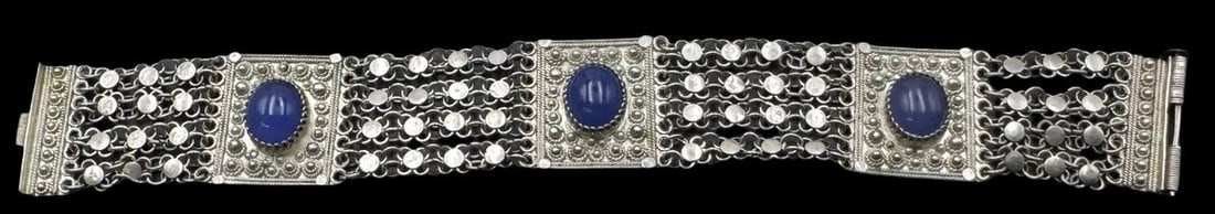 Gorgeous Vintage Israeli Sterling Silver & Blue Stones Designer Panel Bracelet (1 of 3)