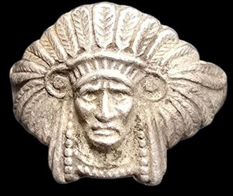Vintage Mid-Century Sterling Silver Native American Chief Head Ring