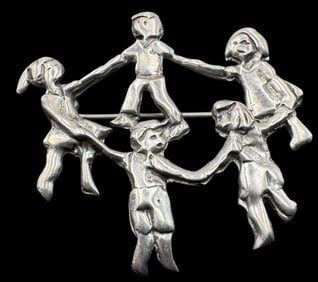 Vintage Sterling Silver "Children's Ring Around the Rosy" Pin Brooch
