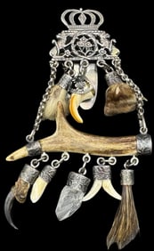 Amazing Antique Alpine European 800 Silver Hunter Charivari Chain /w Pendant Charms