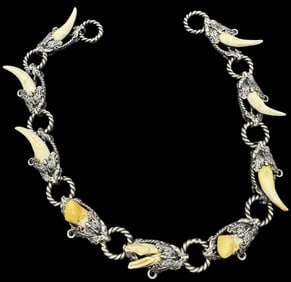 Amazing Antique Alpine European 800 Silver Hunter Pocket Watch Chain or Necklace /w Teeth