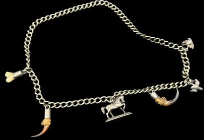 Amazing Antique Alpine European Sterling Silver Hunter Pocket Watch Chain /w Pendant Charms