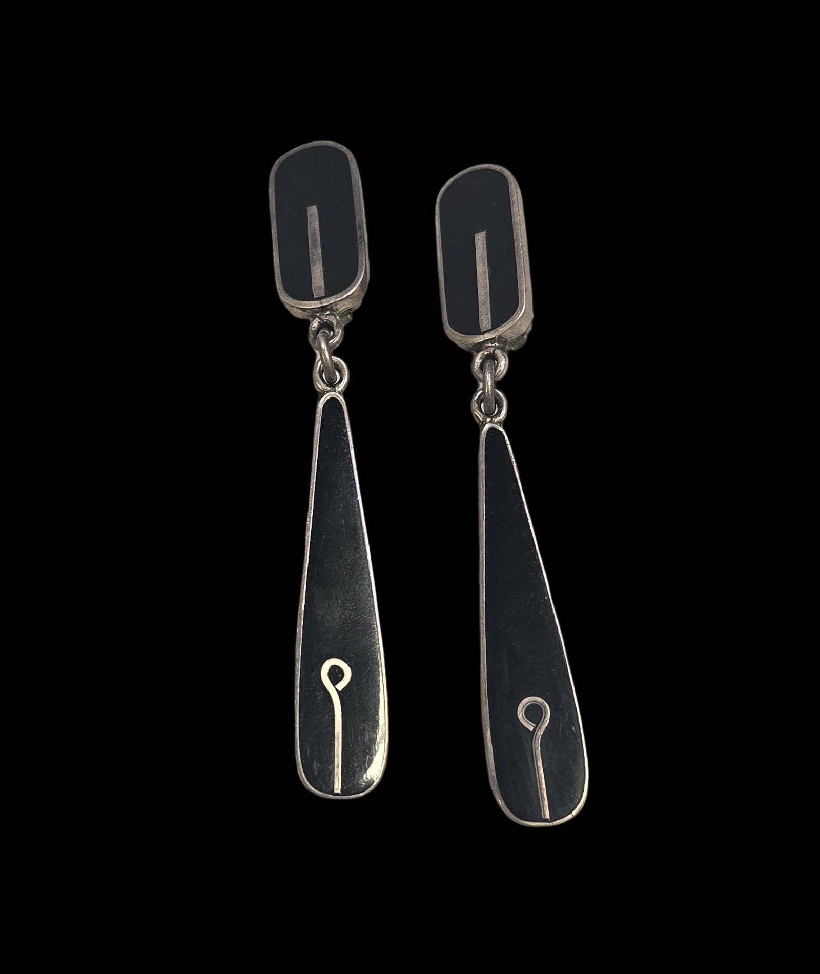 Very Unusual Vintage Mid-Century Modern Sterling Silver & Black Enamel Earrings (1 of 7)