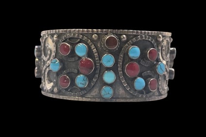 Vintage ESPERANZA Mexico Sterling Silver & Gemstone Cuff Bracelet