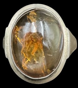 Stylish Vintage 835 Silver & Amber Ring