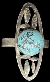 Very Unusual Vintage 800 Silver & Turquoise Ring