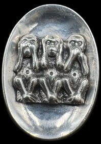 Very Unusual Vintage European 835 Silver "Three Wise Monkeys" Ring