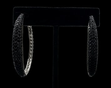 Vintage Sterling Silver & Black Rhinestone Cluster Earrings