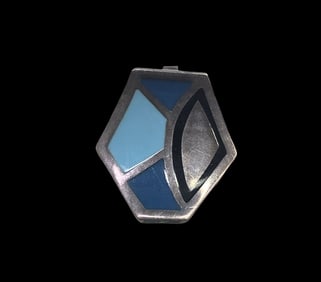 Very Unusual Vintage Mid-Century Modern Mexican 970 Silver & Enamel Pendant