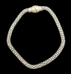 Stylish Vintage MICHAEL DAWKINS Italy Sterling Silver Woven Chain Designer Bracelet /w Magnet Clasp