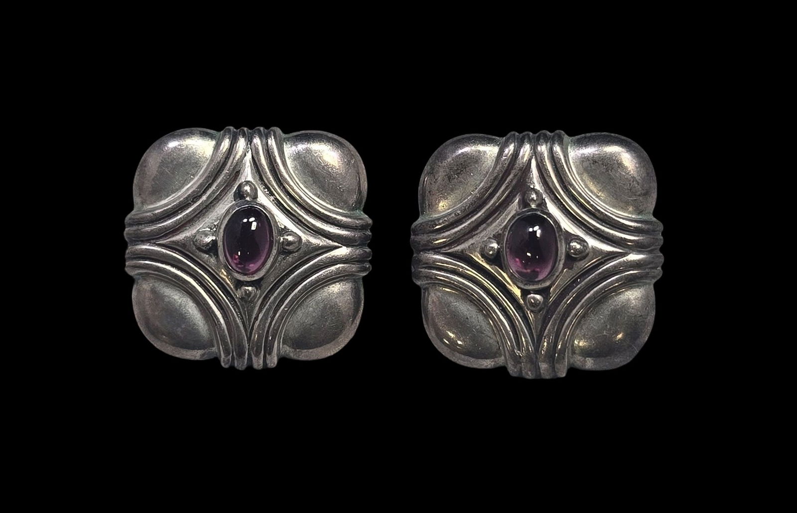 Large Vintage Sterling Silver & Amethyst Studio Earrings (1 of 3)