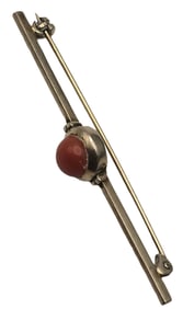 Vintage Mid-Century European Gilt 835 Silver & Red Coral Bar Brooch