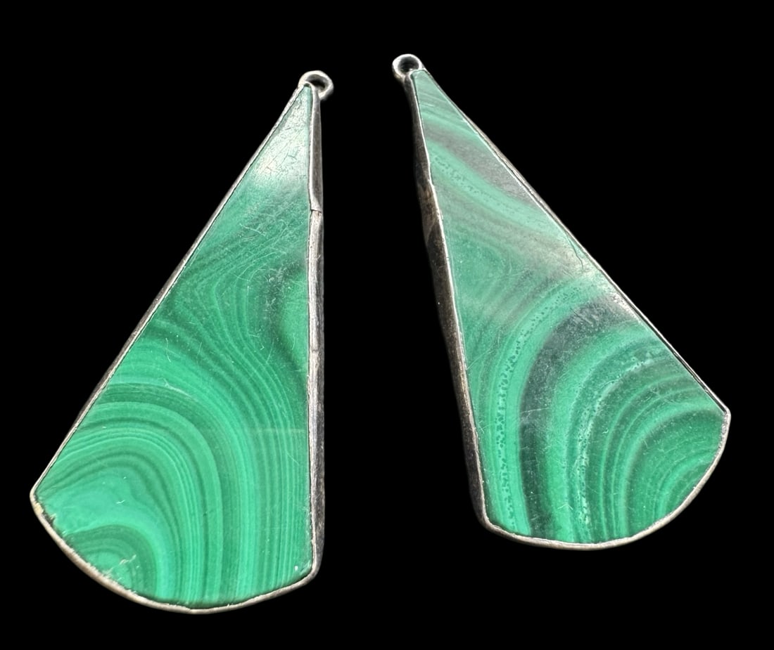 Vintage 800 Silver & Malachite Dangle Earrings (1 of 6)