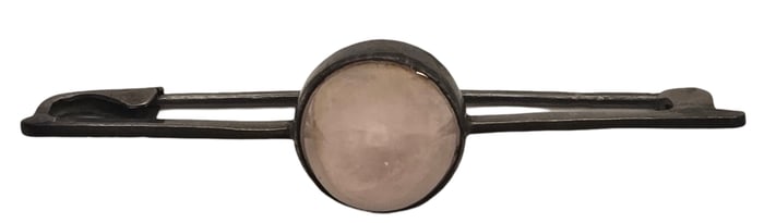 Vintage Mid-Century Modern European 800 Silver & Rose Quartz Bar Brooch