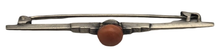 Vintage European 835 Silver & Red Coral Brooch