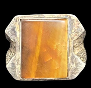 Vintage Mid-Century Southwestern Sterling Silver & Gemstone Men's Ring