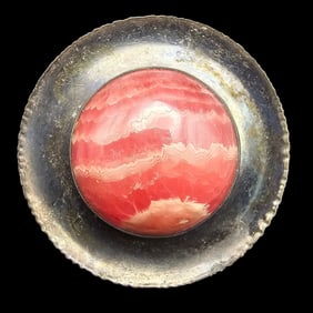 Vintage Mid-Century Modern German 835 Silver & Rhodonite Designer Pin Brooch