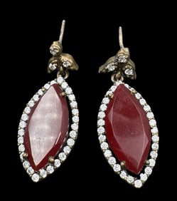 Vintage Gilt Sterling Silver & Gemstone Dangle Drop Earrings