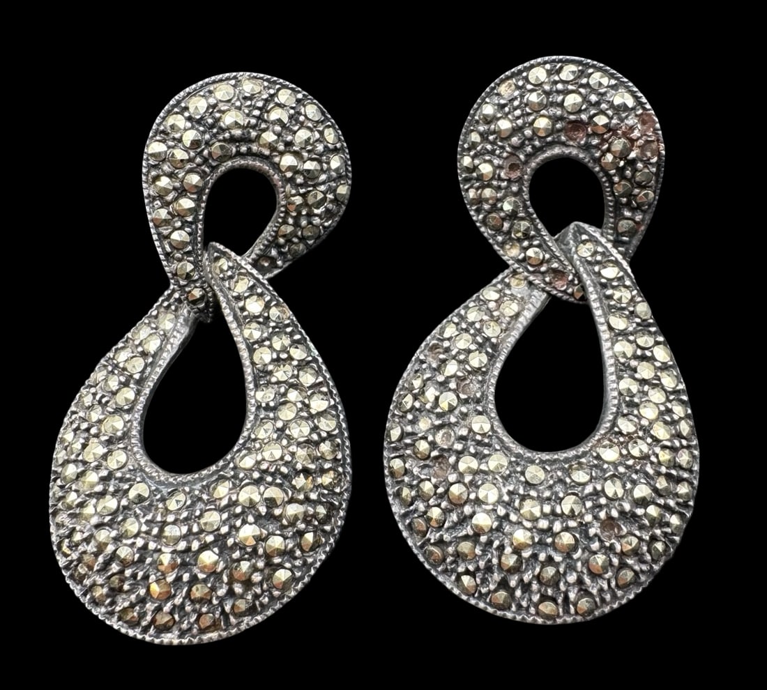 Vintage Sterling Silver & Marcasite Drop Dange Earrings (1 of 3)