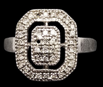 Vintage Mid-Century Sterling Silver & Diamond Designer Men's Ring