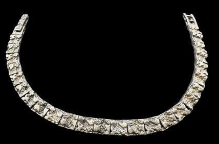 Unusual Vintage Brutalist Style Sterling Silver Panel Bracelet