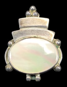 Vintage Modernist Sterling Silver & Mother of Pearl Pendant