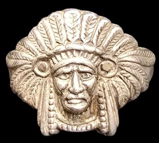 Vintage Mid-Century Sterling Silver Native American Chief Head Ring