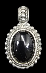 Vintage Mid-Century Sterling Silver & Oval Black Onyx Pendant