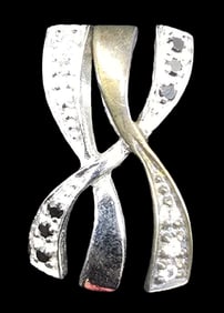 Stylish Vintage Partially Gilt Sterling Silver & Gemstone Slider Pendant