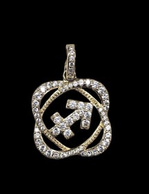 Vintage Gilt Sterling Silver & Rhinestone Clip-On Pendant