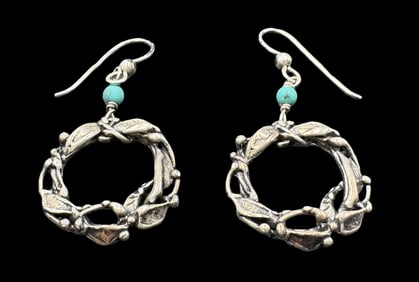 Vintage MARY ELVYN Sterling Silver & Turquoise Dangle Earrings