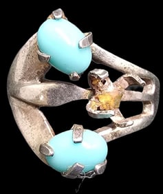 Vintage Mid-Century Modern TAXCO Mexico Sterling Silver & Turquoise Ring