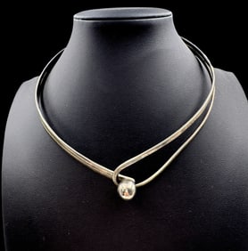 Stylish Vintage Mid-Century Sterling Silver Choker Necklace