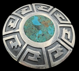 Beautiful Vintage Mid-Century TAXCO MEXICO Sterling Silver & Turquoise Mosaic Designer Brooch