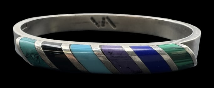 Beautiful Vintage TAXCO MEXICO Sterling Silver & Multi-Color Gemstones Bracelet