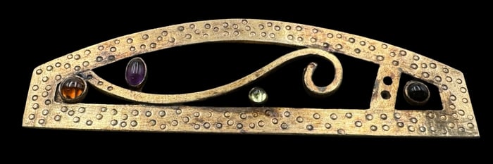 Ornate Vintage Gilt Sterling Silver & Multi-Color Gemstone Brooch
