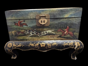 One-of-a-Kind Vintage Hand Painted Wood Hunting Theme Dresser Box