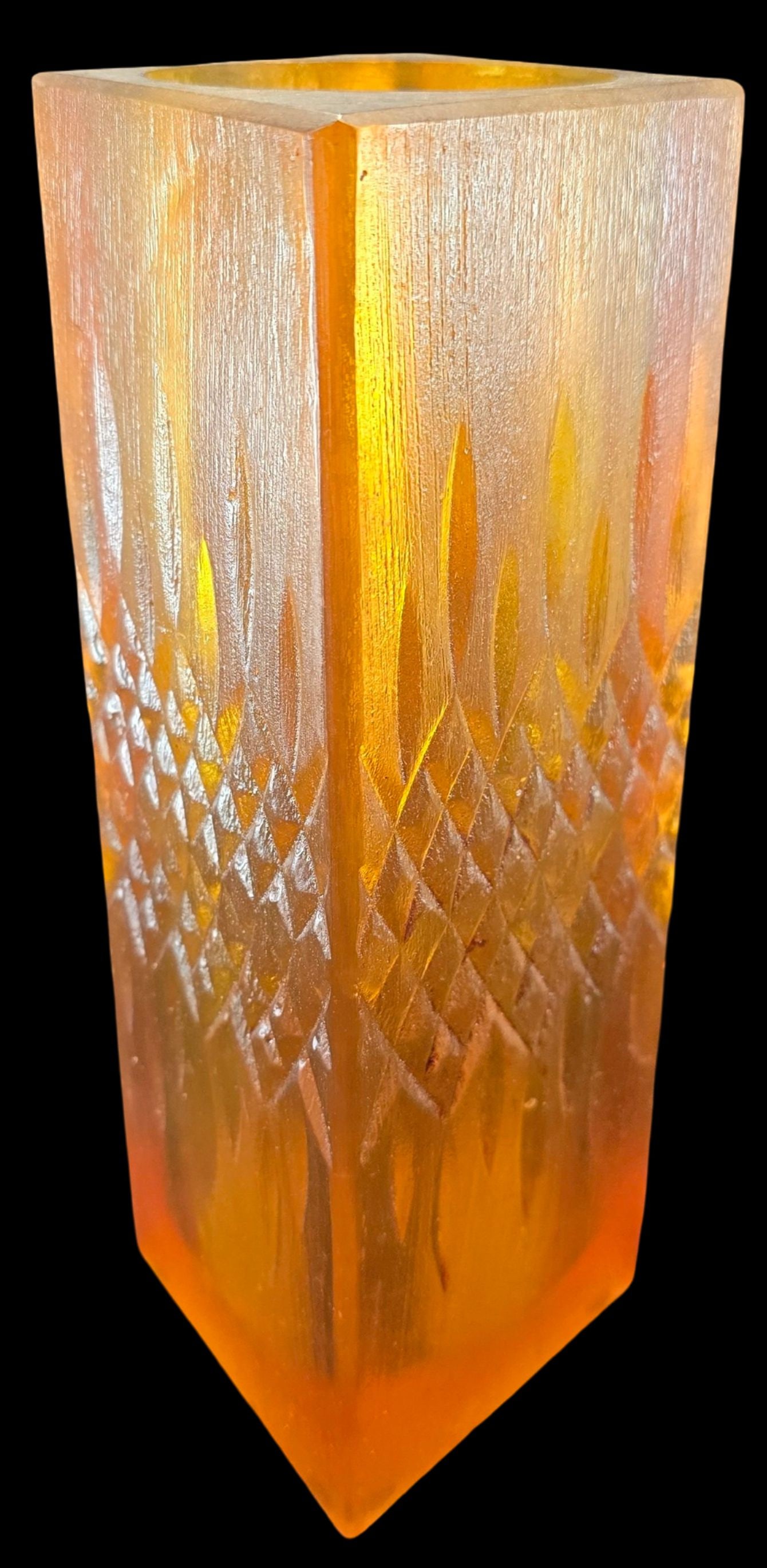 Vintage Mid-Century SASCHA BRASTOFF Amber Resin Diamond Design Candle Holder / Vase (1 of 5)