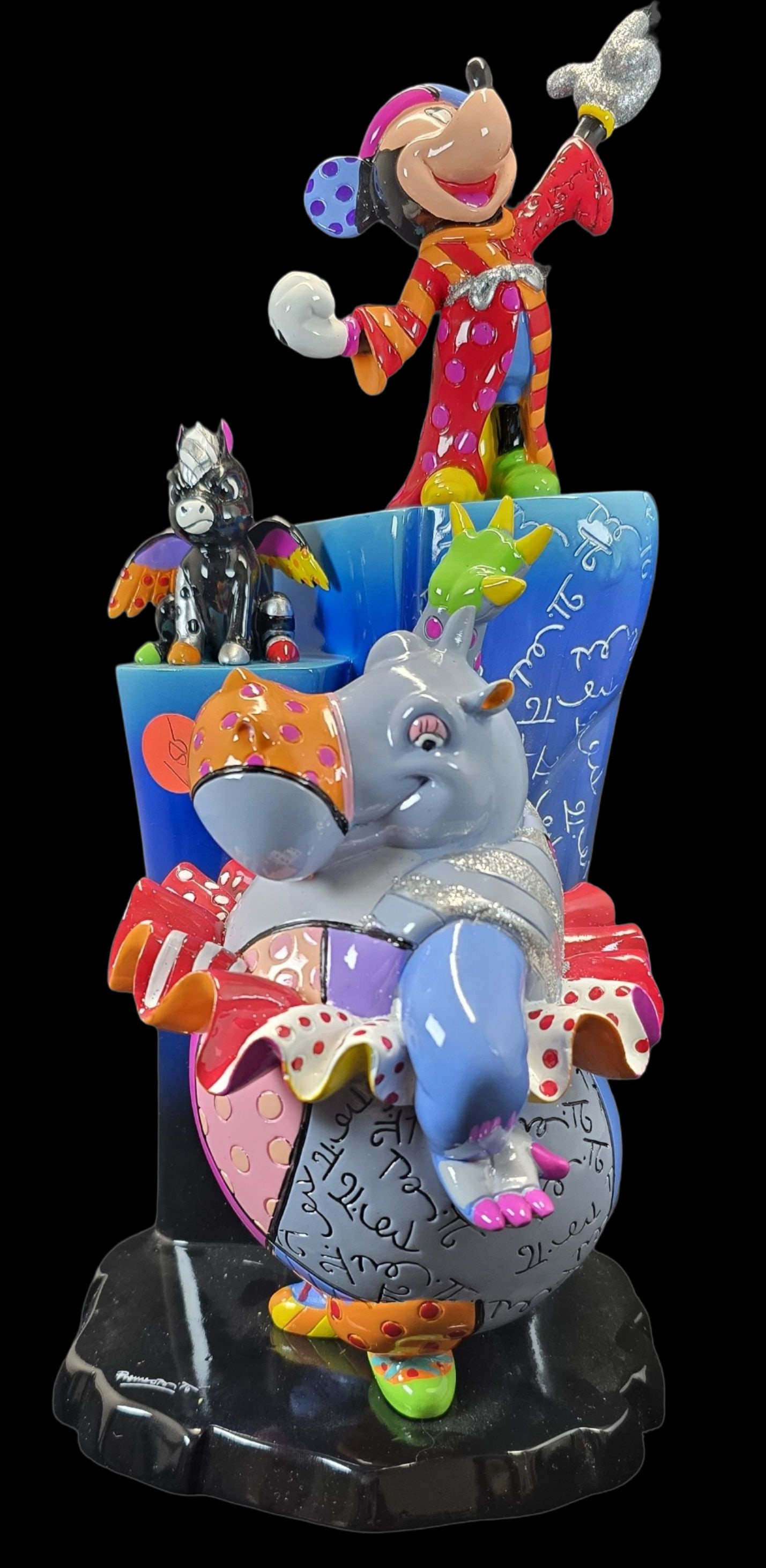 Vintage ROMERO BRITTO Disney Fantasia 75th Anniversary Pop Art Sulpture: Very good vintage condition with minor patina according to age. Measures approx. 11" high x 6" wide. Signed.