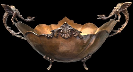 Very Unusual Antique European Handmade Dragon Themed Copper Centerpiece Bowl