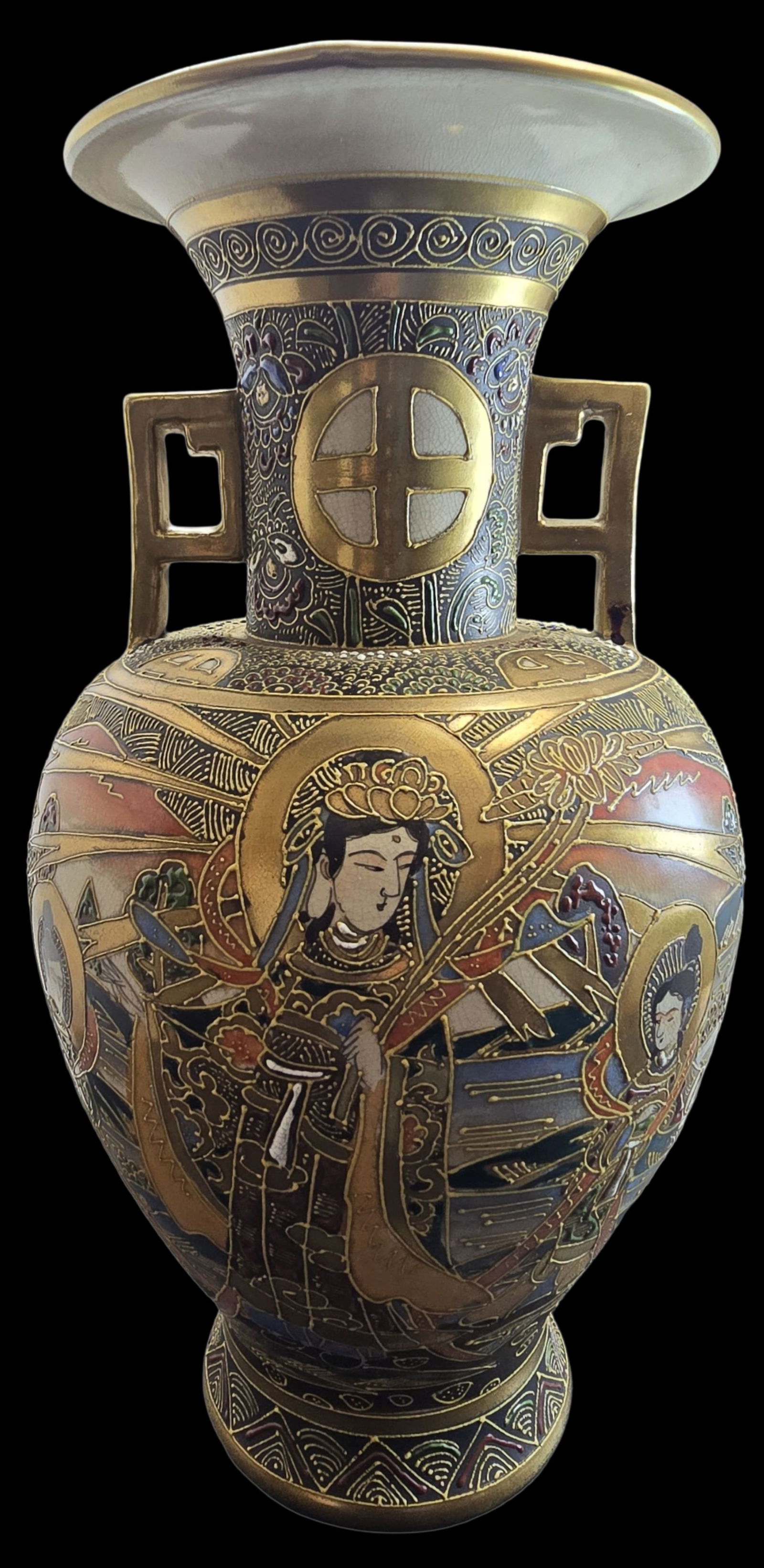 Antique Handpainted Japanese Satsuma Ceramic Vase (1 of 4)