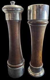 Vintage Italian Sterling Silver & Wood Salt Shaker & Pepper Mill