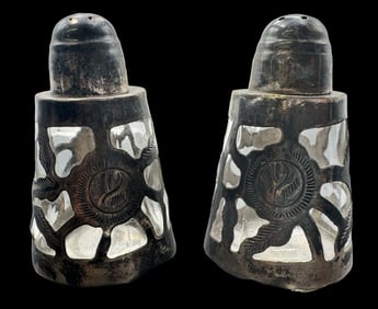 Vintage Mexican Glass & Sterling Silver Overlay Salt & Pepper Shakers