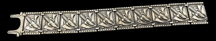 Ornate Vintage Sterling Silver Panel Bracelet /w Maize/Corn Reliefs
