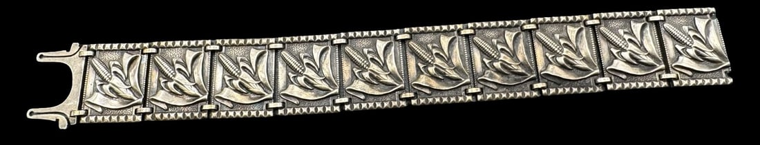 Ornate Vintage Sterling Silver Panel Bracelet /w Maize/Corn Reliefs (1 of 4)