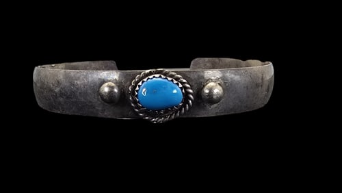 Antique Sterling Silver & Blue Gemstone Cuff Bracelet