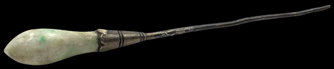 Antique Chinese Silver & Green Jade Hairpin (1 of 2)
