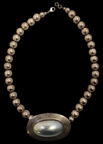 Vintage ELYSE Sterling Silver Bead & Mabe Pearl Designer Pendant Necklace