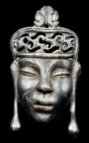 Unusual Vintage Sterling Silver Asian Goddess Face / Head Brooch