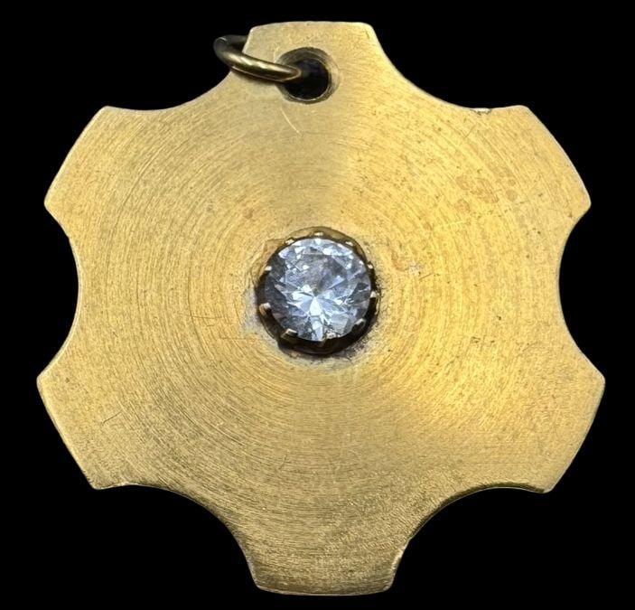 Vintage Gilt European 800 Silver & Clear Gemstone Pendant: Very good antique condition with minor patina according to age. Measures approx. 1 1/4" long x 1 1/4" wide and weighs ca. 6.8 grams. Tested for a minimum of 800 Silver.